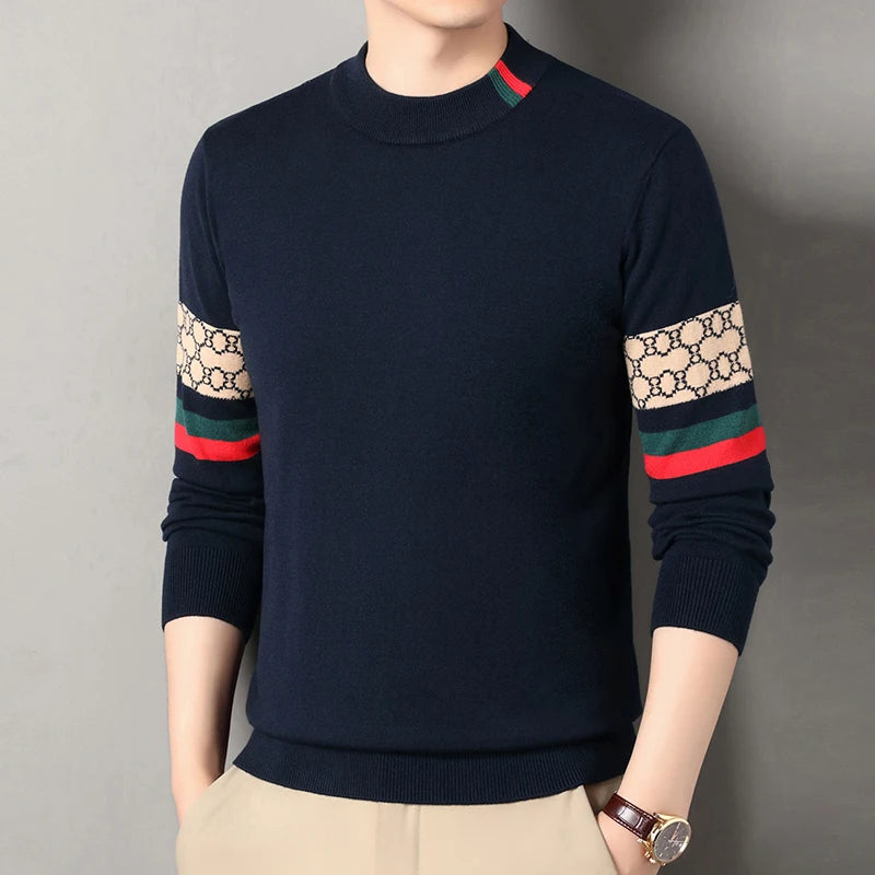 Autumn and Winter New Luxury Cashmere Sweater Men's Half High Collar Sweater High End Base Knitted Warm Wool Sweater Trendy