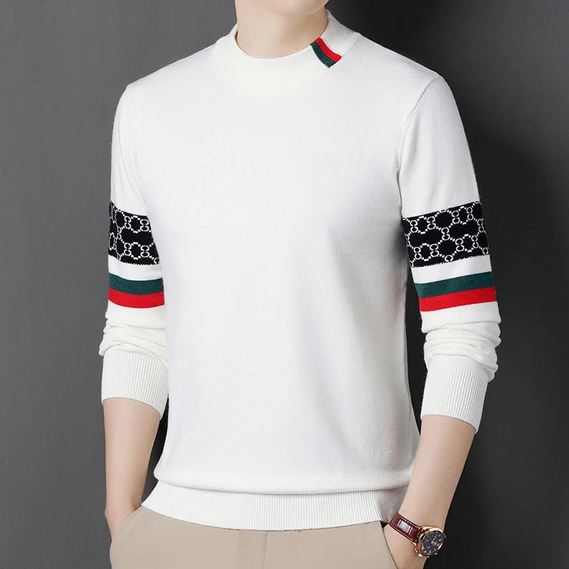 Autumn and Winter New Luxury Cashmere Sweater Men's Half High Collar Sweater High End Base Knitted Warm Wool Sweater Trendy