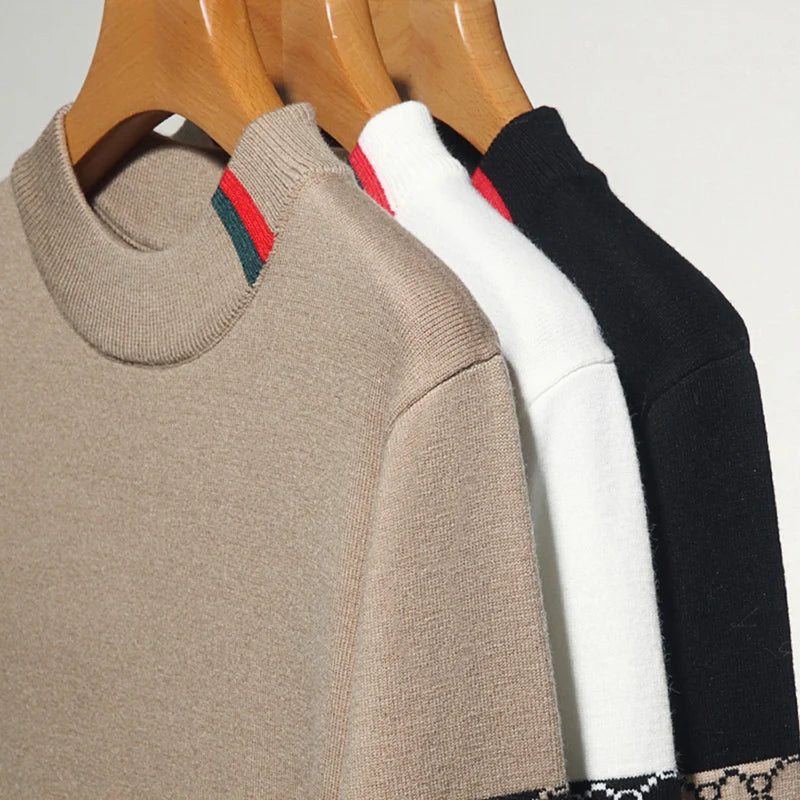 Autumn and Winter New Luxury Cashmere Sweater Men's Half High Collar Sweater High End Base Knitted Warm Wool Sweater Trendy