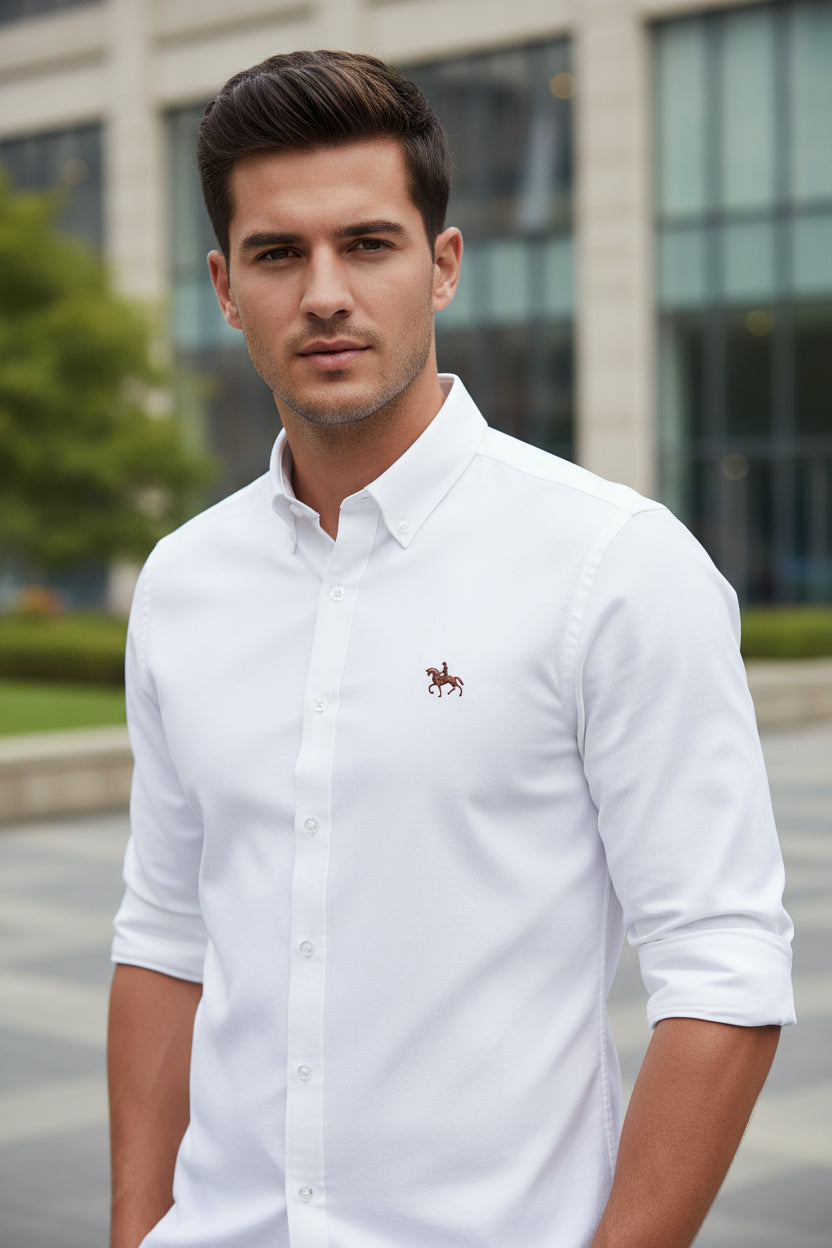 Pure Cotton Oxford Shirt - Long Sleeve Plaid & Striped, Casual Fit with Pocket