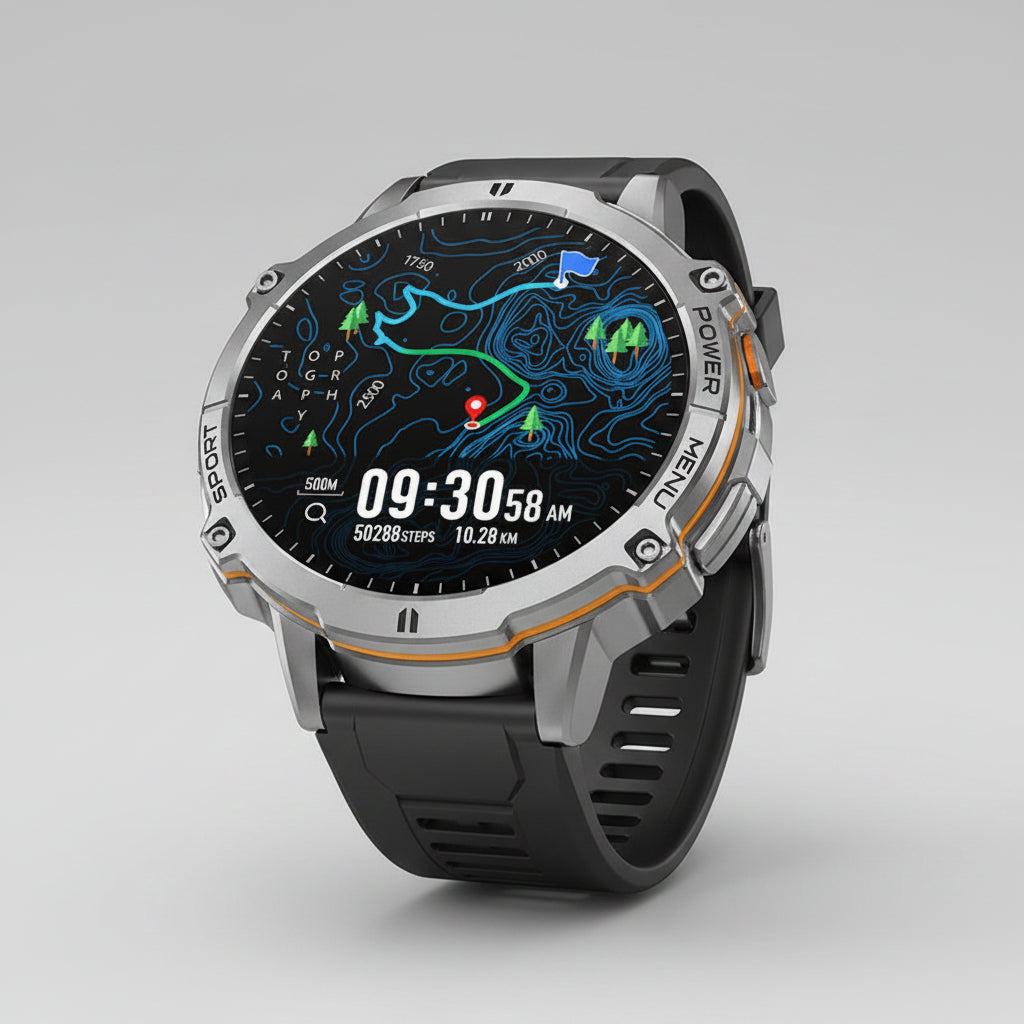 T-Rex 3 GPS watch with waterproof feature and various functionalities on a dark background.