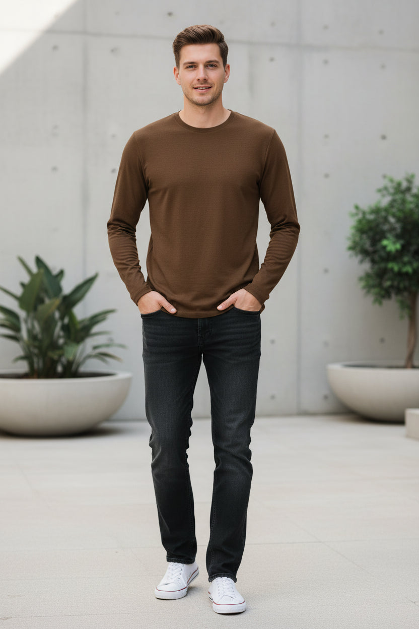 Brown long-sleeve shirt on a white background