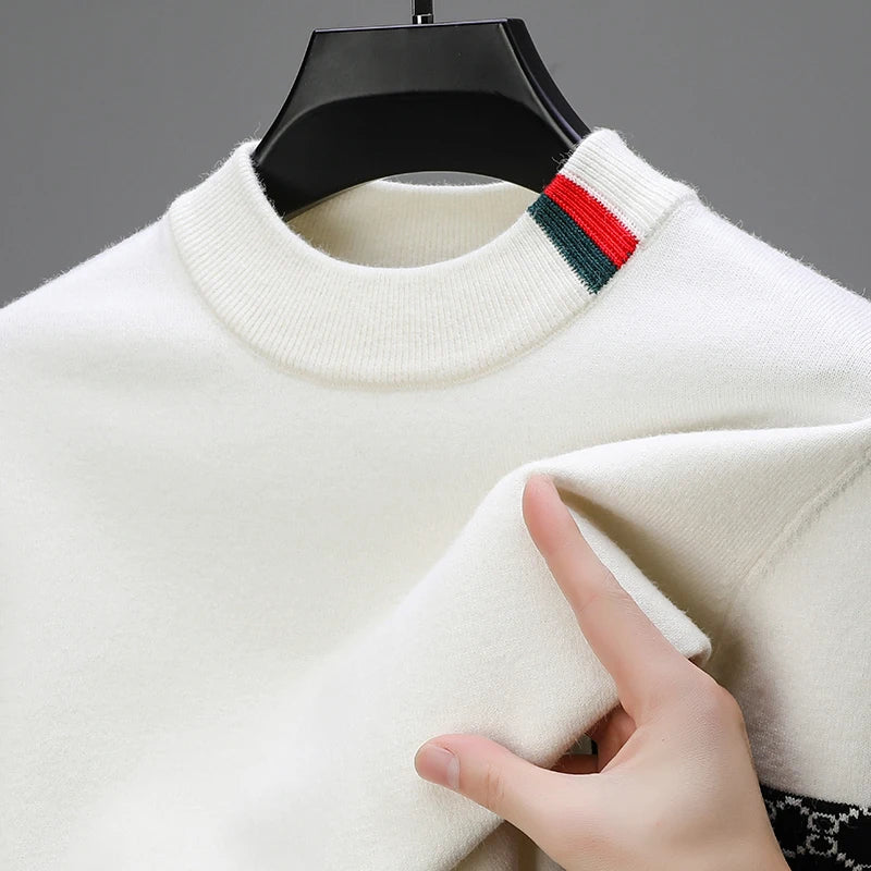 Autumn and Winter New Luxury Cashmere Sweater Men's Half High Collar Sweater High End Base Knitted Warm Wool Sweater Trendy