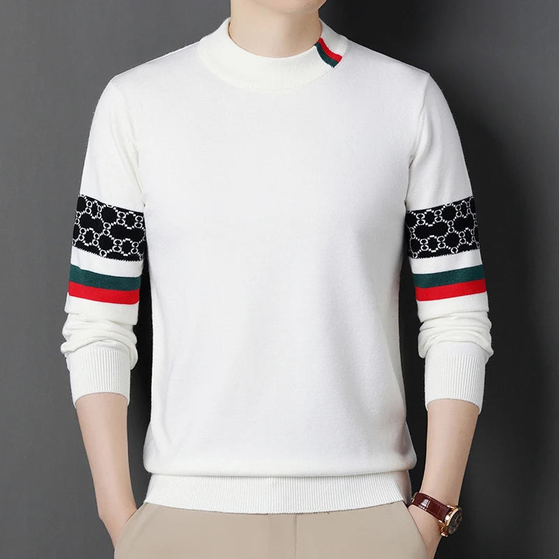 Autumn and Winter New Luxury Cashmere Sweater Men's Half High Collar Sweater High End Base Knitted Warm Wool Sweater Trendy