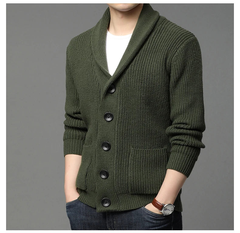 2021 High End Wool Designer Thick New Korean Autum Winter Brand Fashion Cable Knit Sweater Jacket Men Casual Coats Mens Clothing