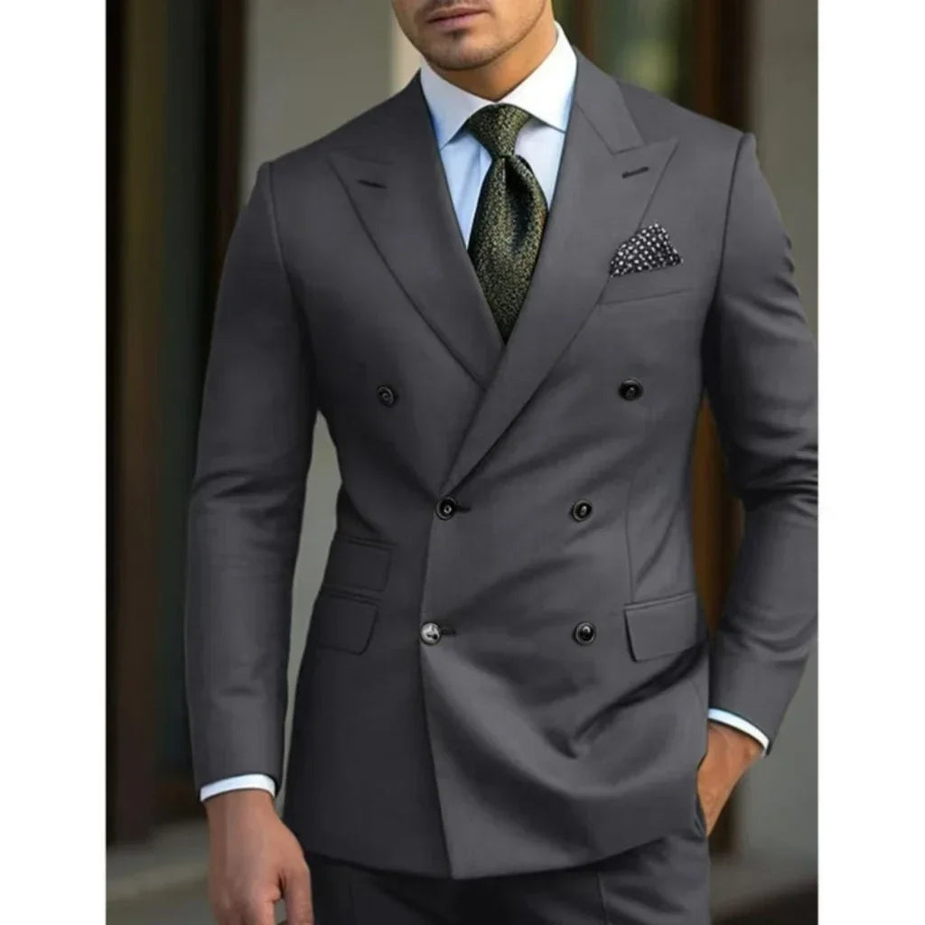 Men's Slim Fit 2-Piece Suit Set with Pointed Collar and Peak Lapel