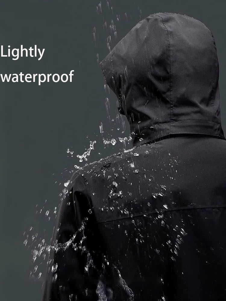 Mens Waterproof Jacket Outdood Hiking Cycling Hooded Windbreaker Multi-Pocket Camping Sportswear Windproof Workwear Coat for Men