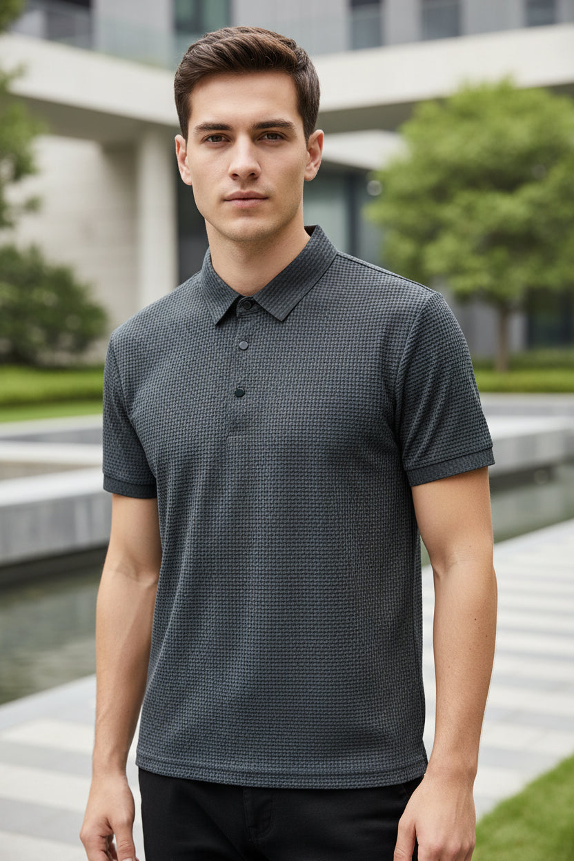 Elevate Your Style with Our Men's Business Casual Bone Flower Polo Shirt