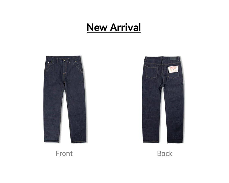 Dark blue jeans shown from front and back on a white background with 'New Arrival' text.