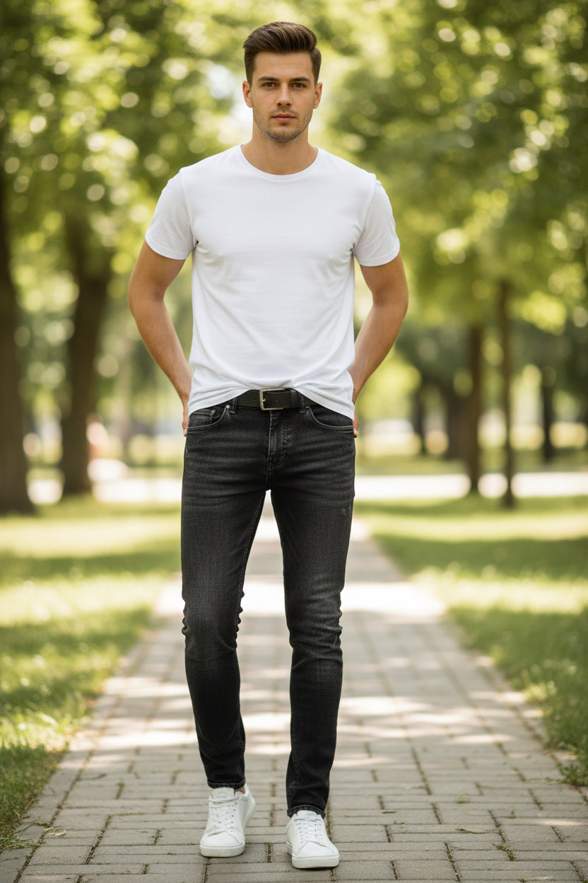 High-End Slim Fit Embroidered Jeans for Men - Casual Autumn Style