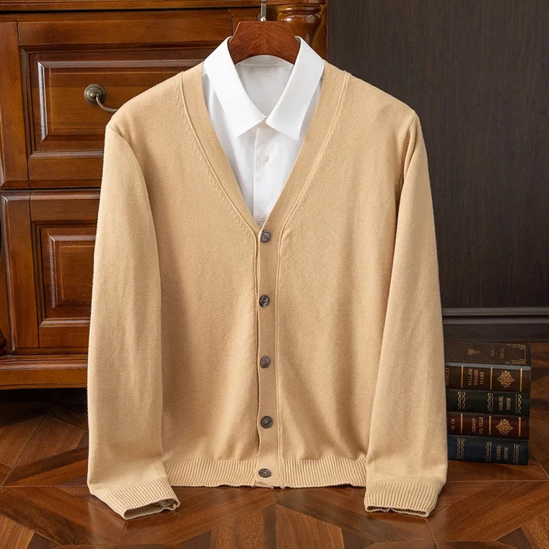 Men’s Business Casual V-Neck Cardigan Sweater – Classic Solid Color