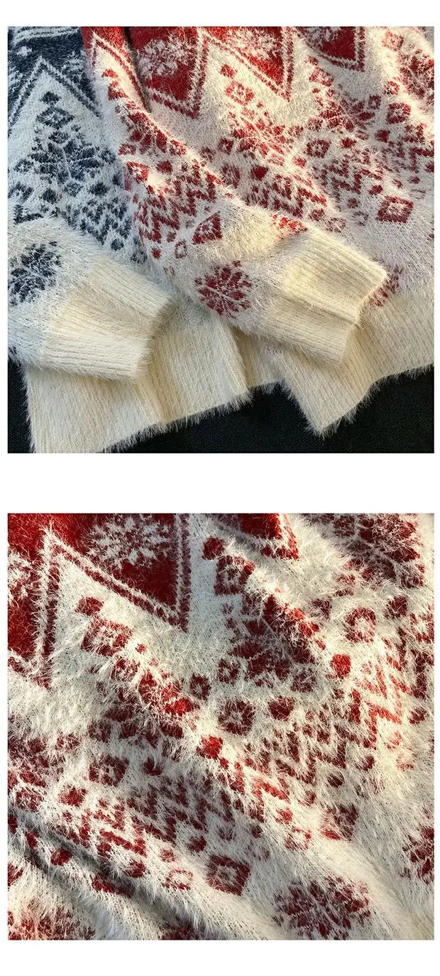 Christmas Couple Sweaters Loose Knitted Thickened Men's round Neck Long Sleeve Casual Winter Fashion Street Style Sweatshirt