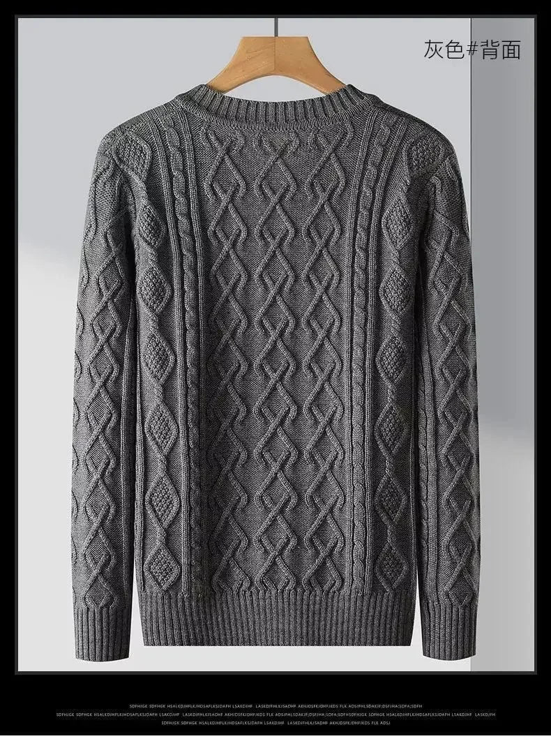 2024 New Autumn and Winter High-end Pullover Chicken Heart Neck Jacquard Long Sleeved Casual Loose and Thickened Men's Sweater