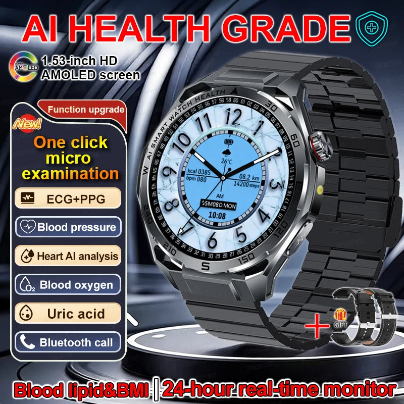 Smartwatch with health monitoring features on a dark background