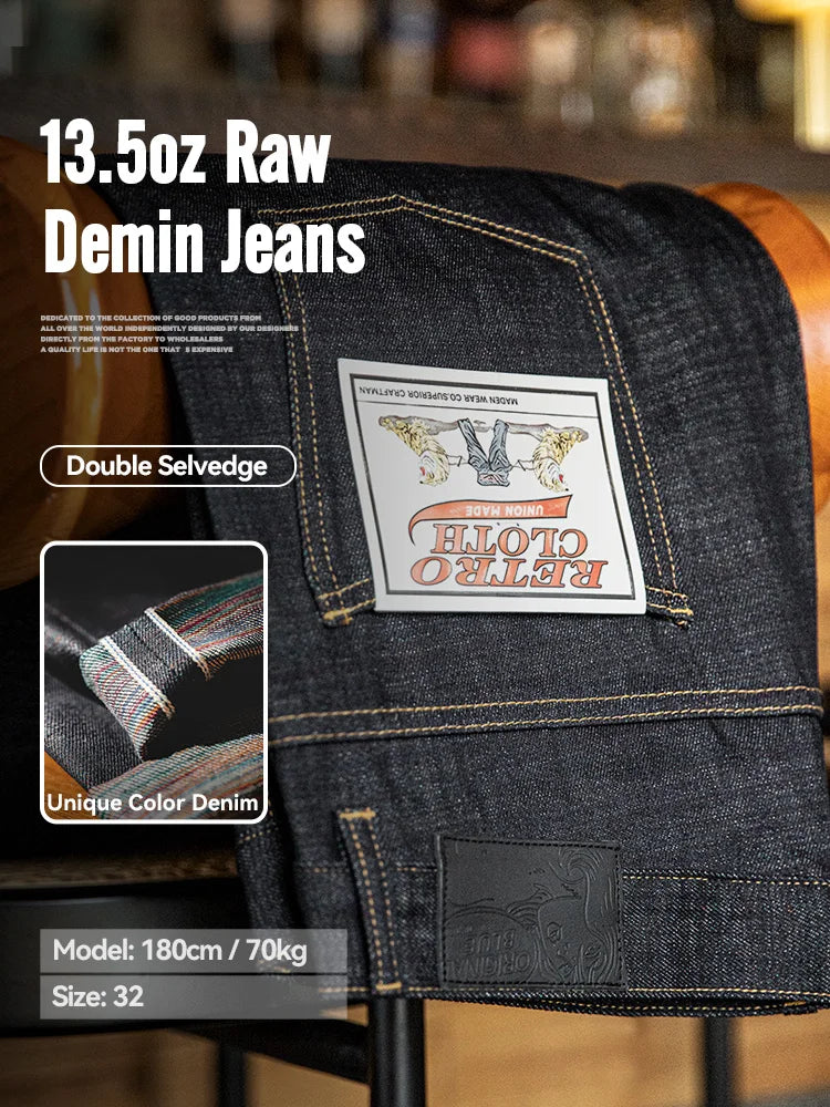 Men's Blue Selvedge Raw Denim Jeans – Maden Vintage 13.5oz Heavyweight Straight Fit