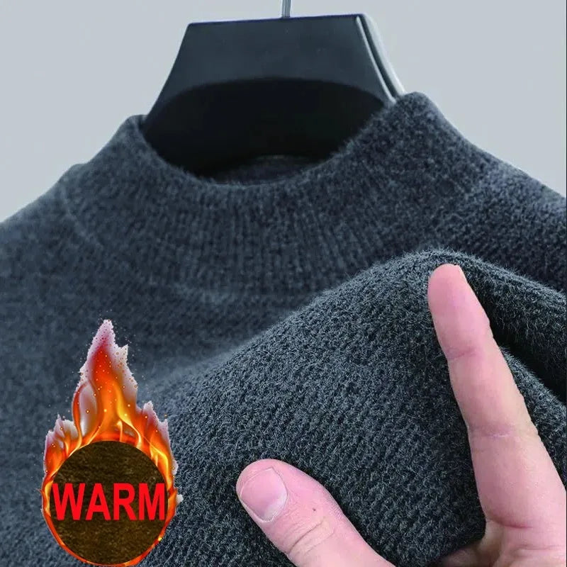 Mens Knitwear Sweater New Autumn Winter Long Sleeve Solid Color Pullovers Male Brand Casual Mens Clothing Warm Fleece Outwear