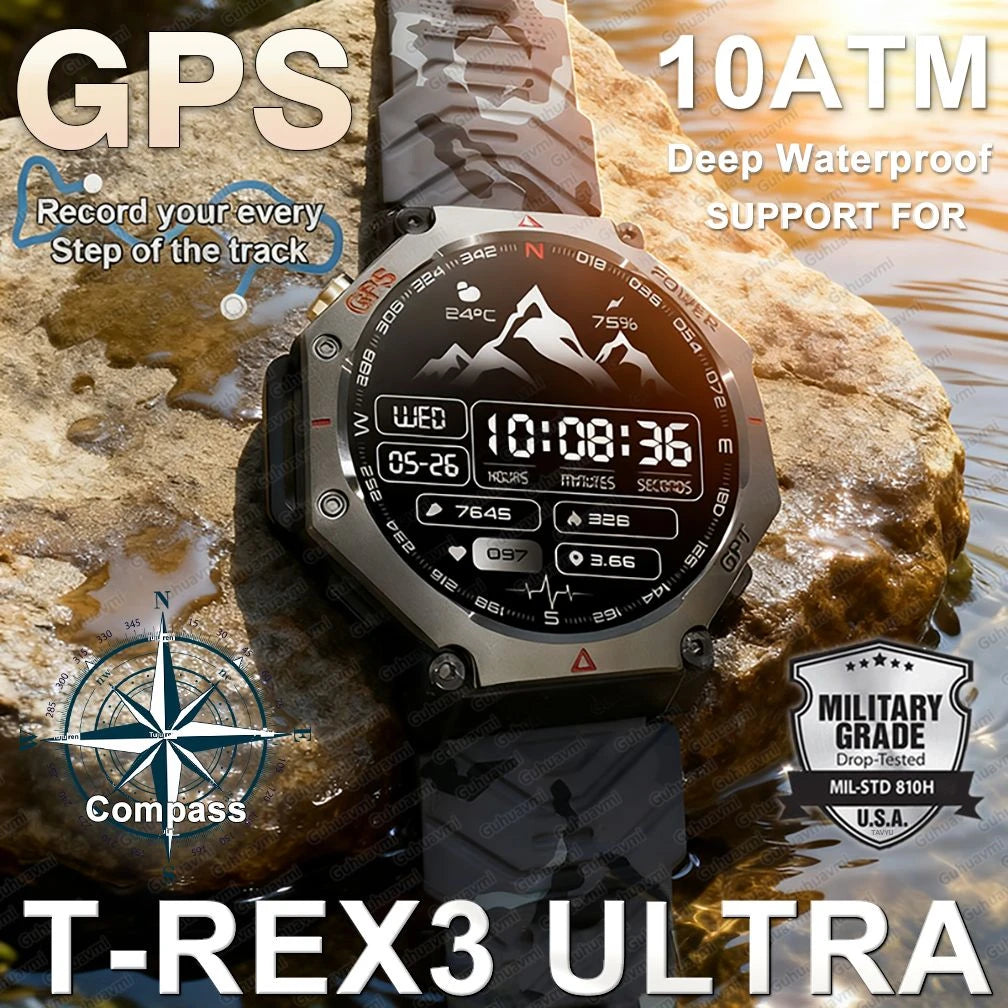 GPS watch with military grade certification on a rocky background