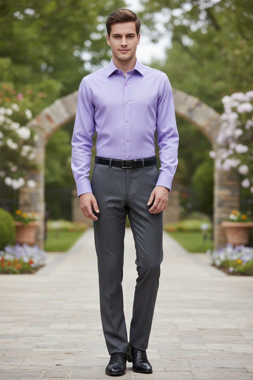 Men's Slim Fit Long Sleeve Business Shirt with French Cuffs  Solid Color