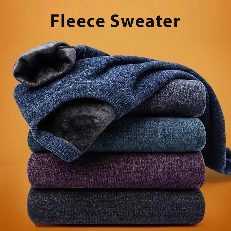 Mens Knitwear Sweater New Autumn Winter Long Sleeve Solid Color Pullovers Male Brand Casual Mens Clothing Warm Fleece Outwear