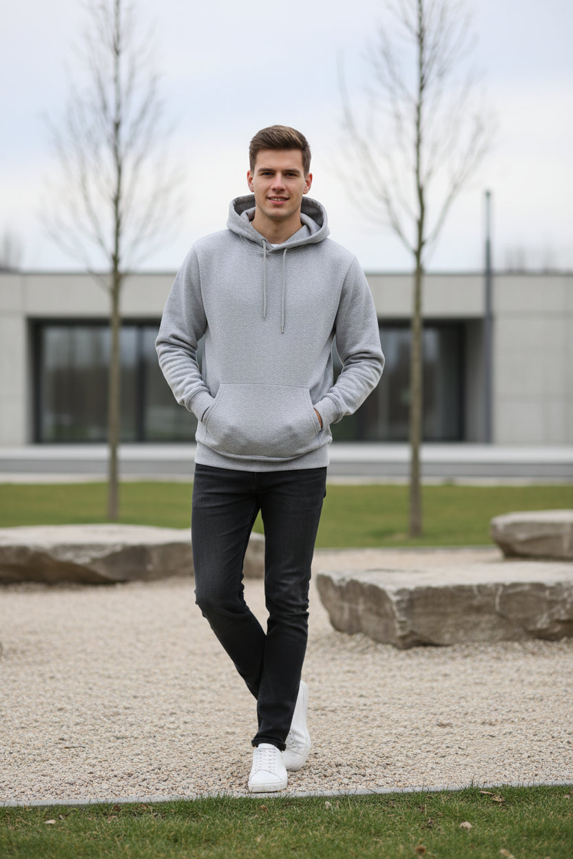 Gray hoodie with 'WRITTEN & DIRECTED BY CHRISTOPHER Nolan' text on a white background