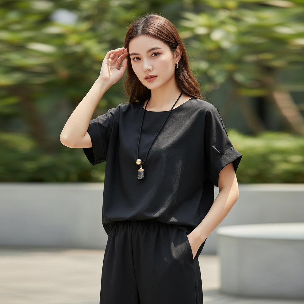 Black oversized shirt on a hanger with a white background