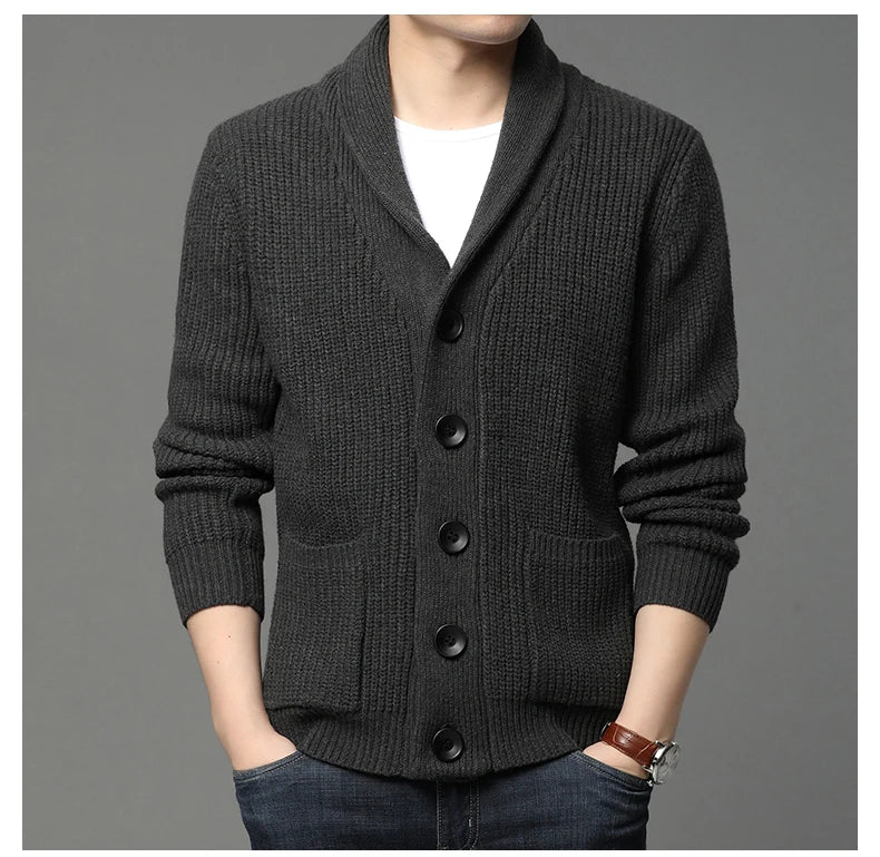 2021 High End Wool Designer Thick New Korean Autum Winter Brand Fashion Cable Knit Sweater Jacket Men Casual Coats Mens Clothing