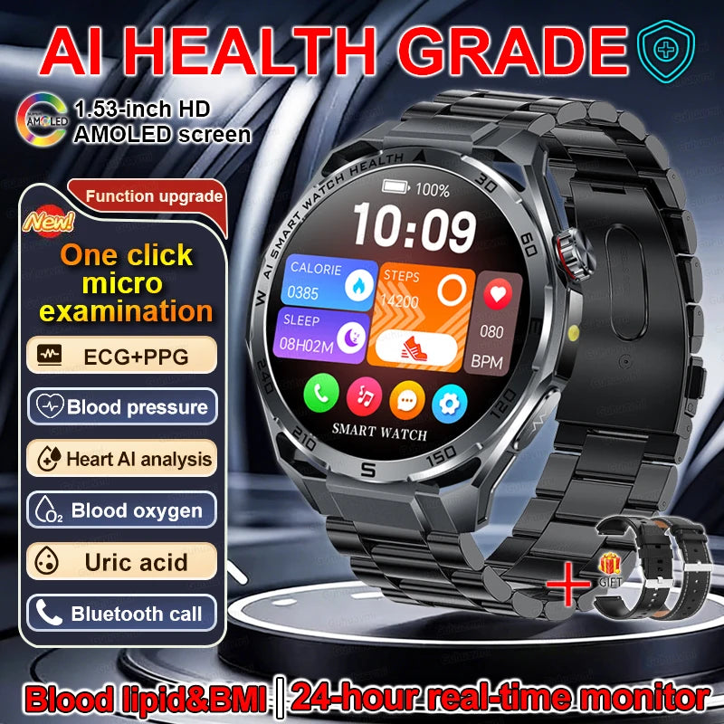 Smartwatch with health monitoring features on a dark background