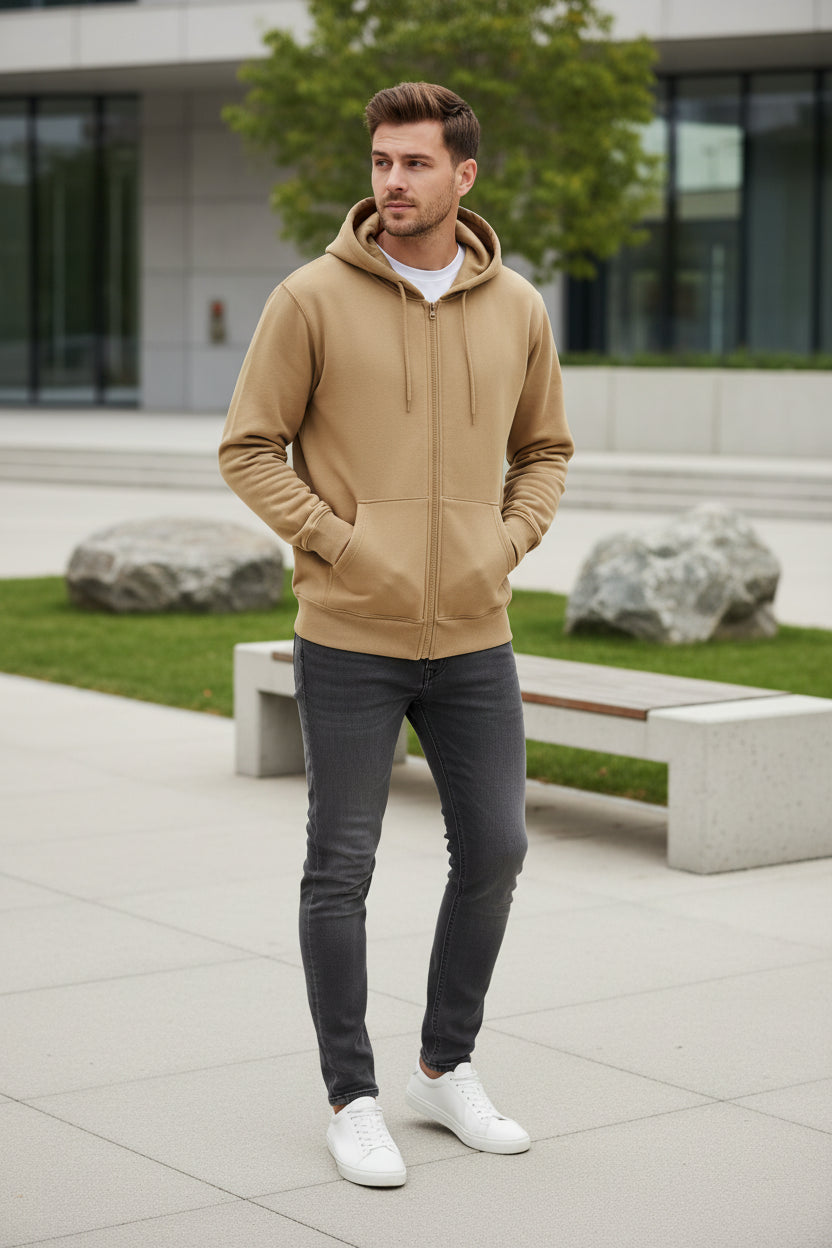 Beige hoodie on a white background