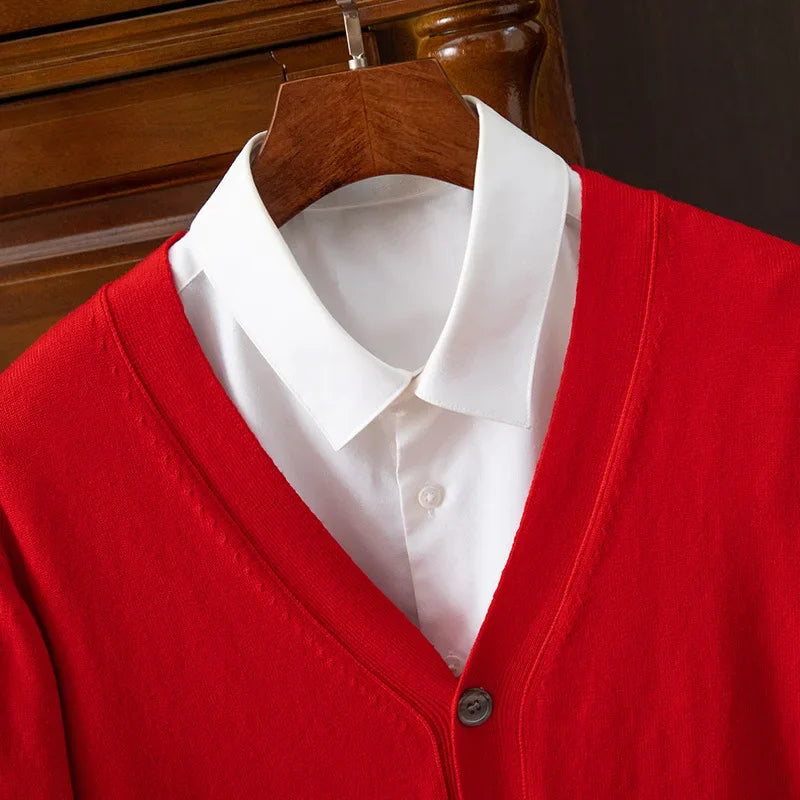 Men’s Business Casual V-Neck Cardigan Sweater – Classic Solid Color