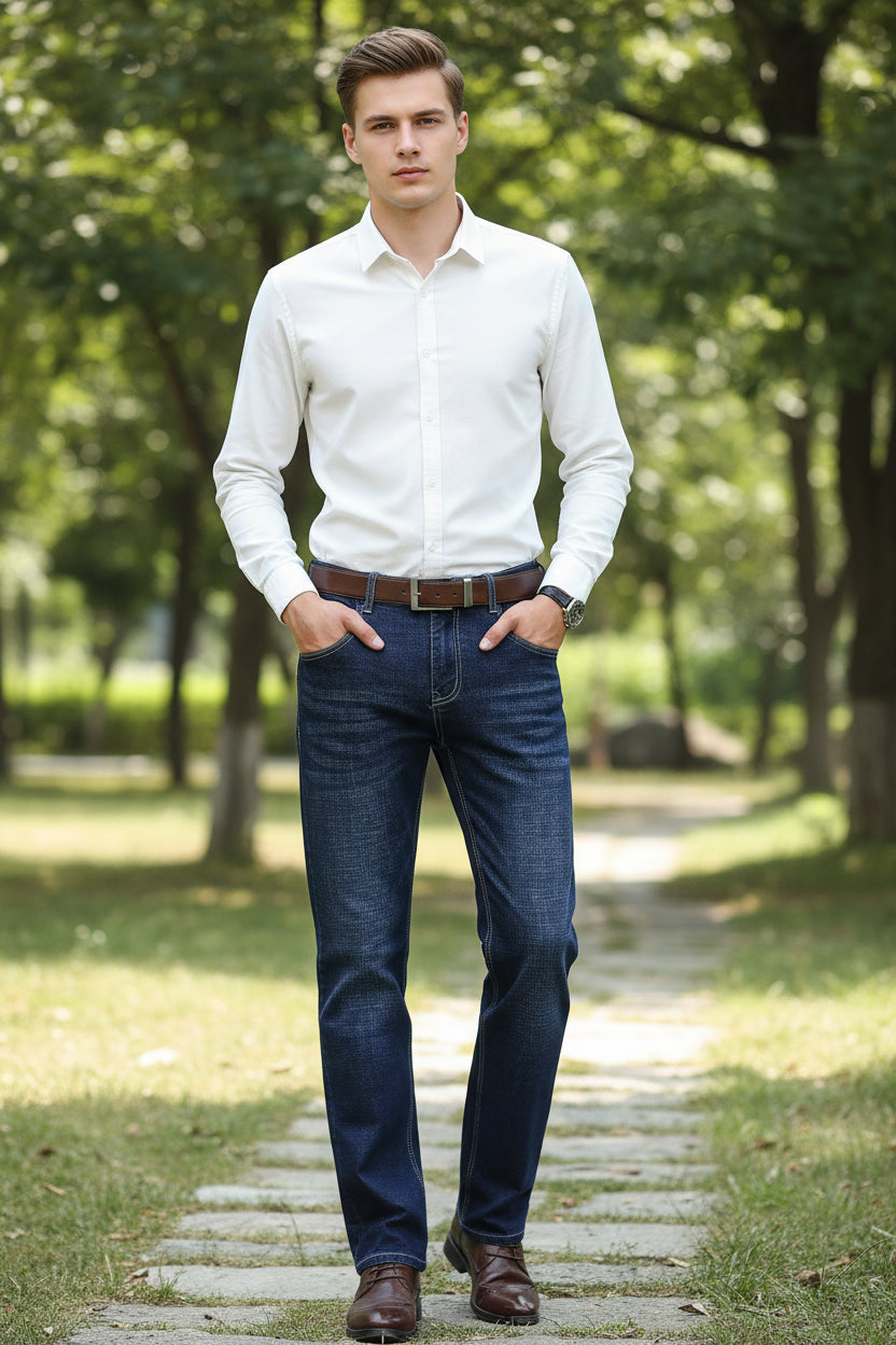 Men's Stretch Regular Fit Jeans - Business Casual Denim Trousers