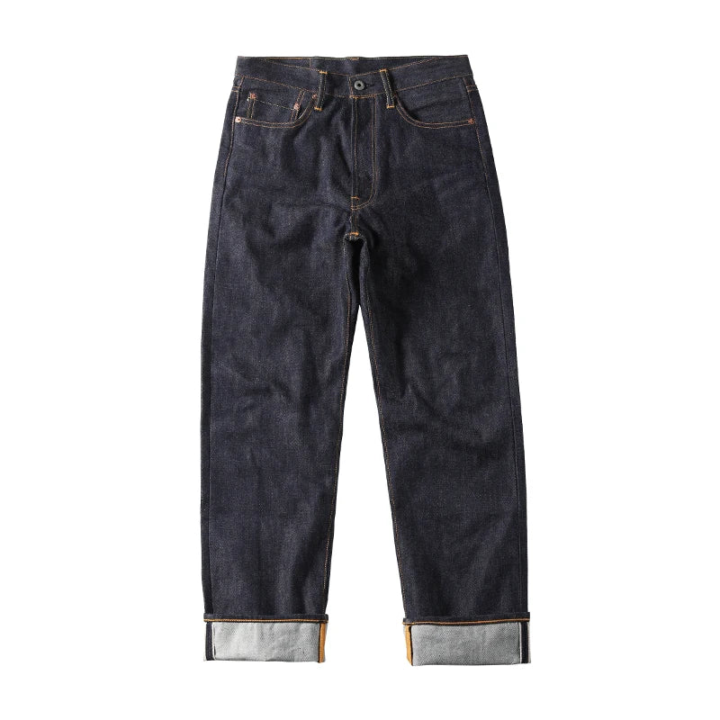 Pair of dark blue jeans on a white background