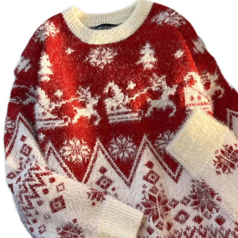 Christmas Couple Sweaters Loose Knitted Thickened Men's round Neck Long Sleeve Casual Winter Fashion Street Style Sweatshirt