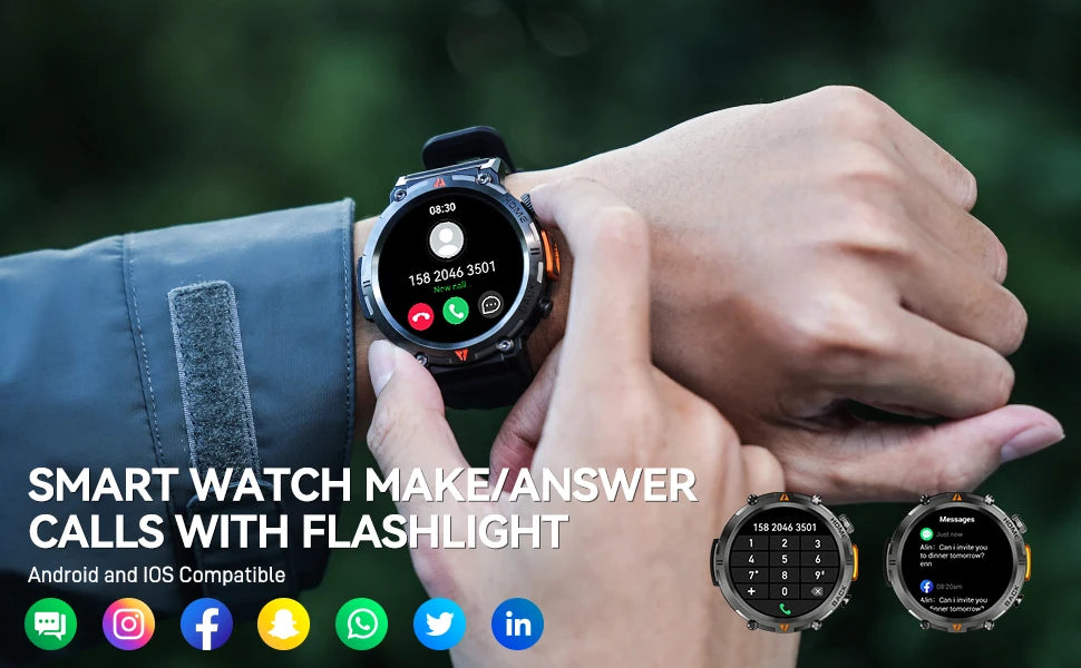 EIGIIS KE3 Smartwatch for Men - Bluetooth Call, Full Touch Screen