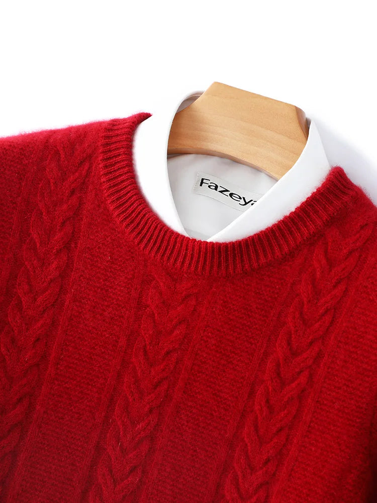 100% Merino Wool Sweater Men's Round Neck Thickened Tops Autumn Winter New Soft Warm Casual Solid Color Knitted Pullover