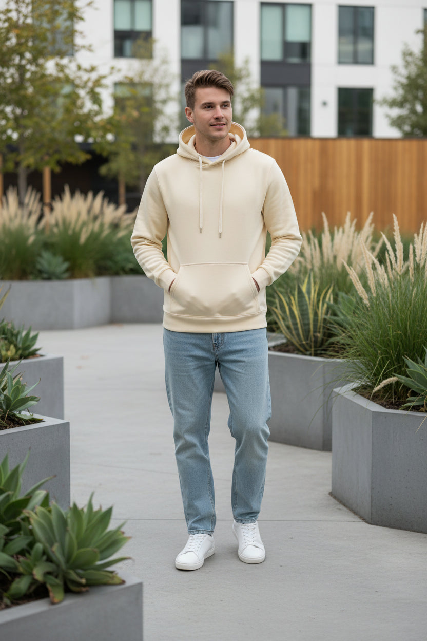 Beige hoodie on a white background