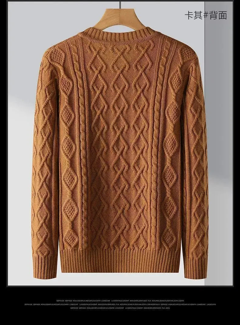 2024 New Autumn and Winter High-end Pullover Chicken Heart Neck Jacquard Long Sleeved Casual Loose and Thickened Men's Sweater