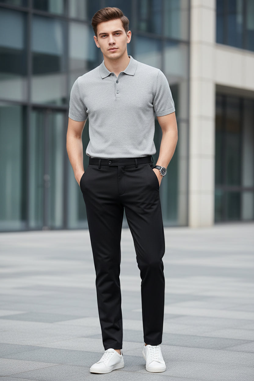 Mens Black Slim Fit Stretch Dress Pants Professional Office Trousers