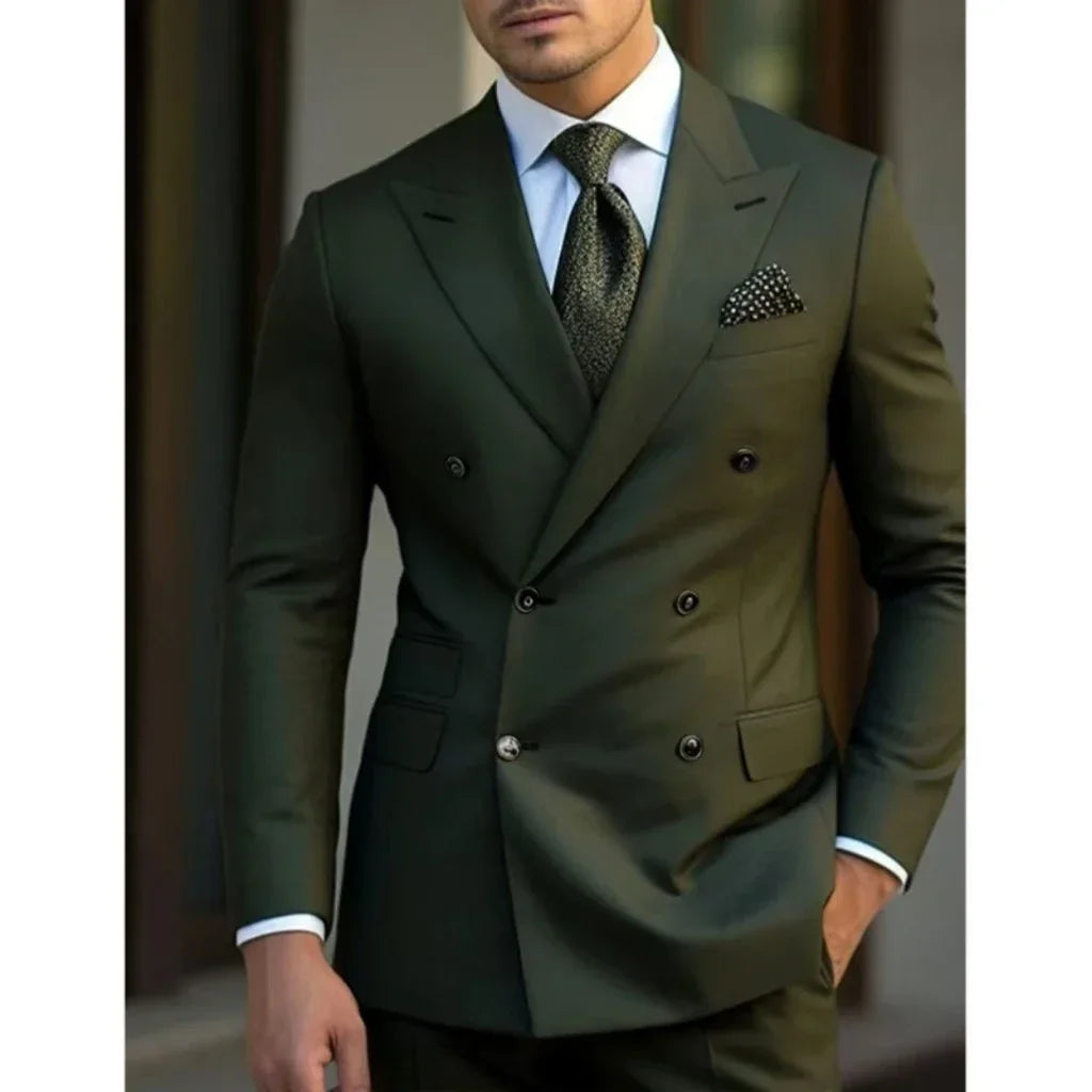 Men's Slim Fit 2-Piece Suit Set with Pointed Collar and Peak Lapel