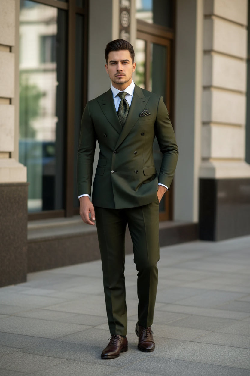 Man's 2 Piece Slim Suit Set with Pointed Collar and Peak Lapel for Wedding