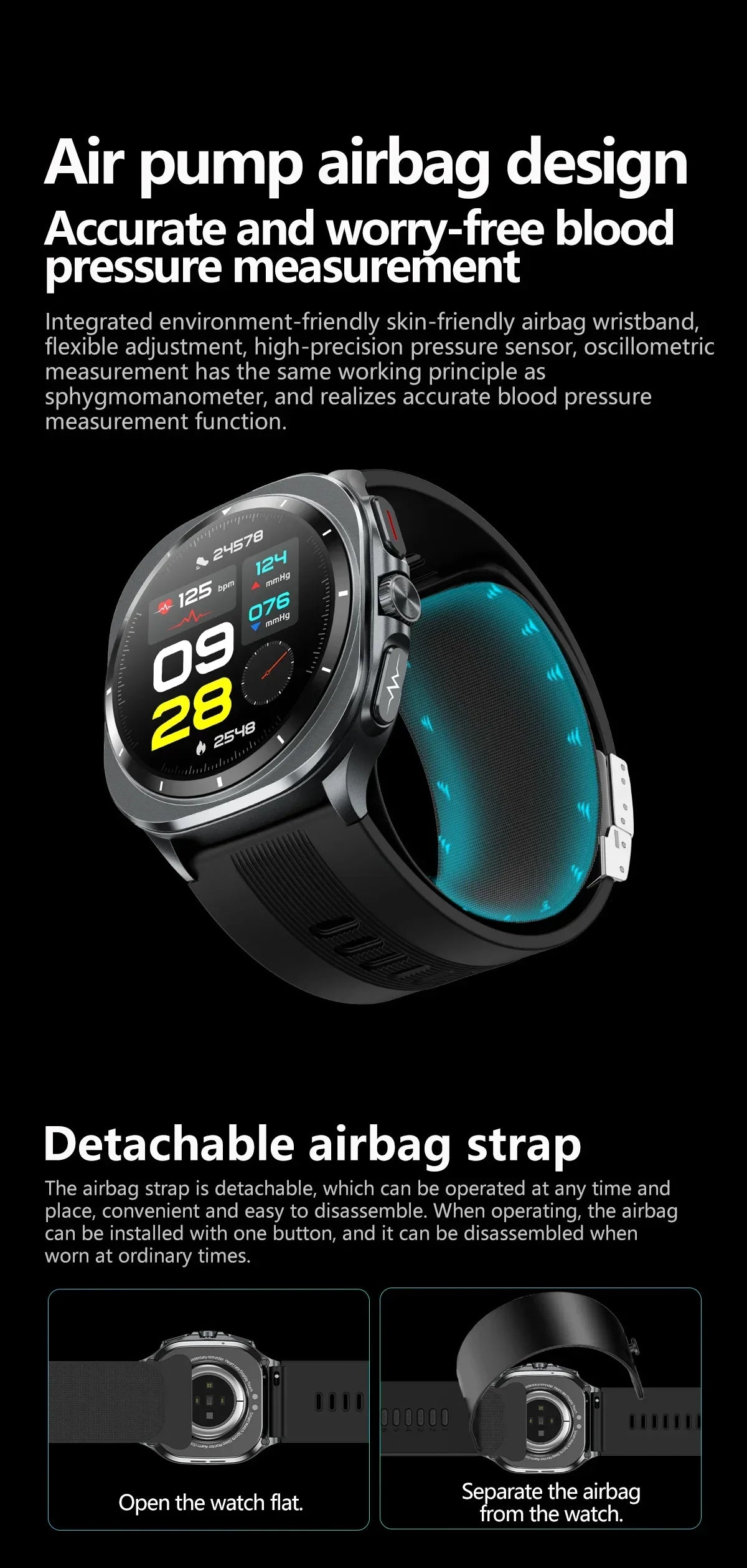 Smart Watch for Men – Air Pump Blood Pressure Monitor, NFC