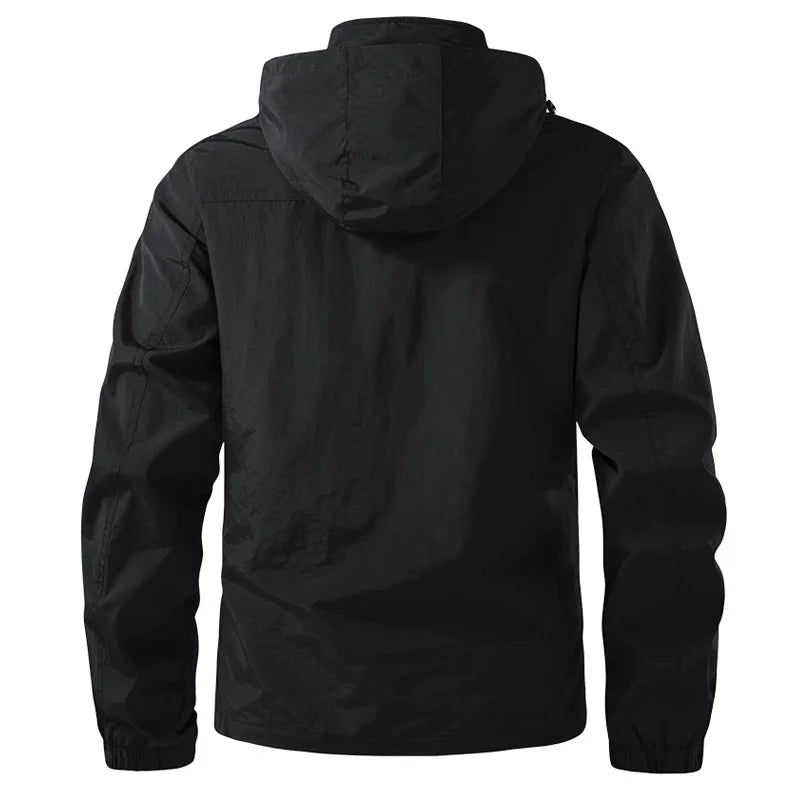 Mens Waterproof Jacket Outdood Hiking Cycling Hooded Windbreaker Multi-Pocket Camping Sportswear Windproof Workwear Coat for Men