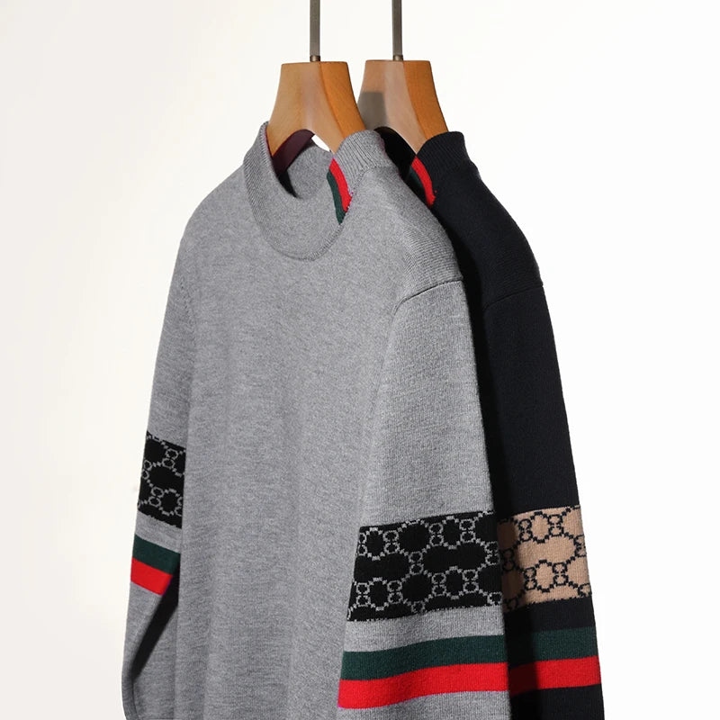 Autumn and Winter New Luxury Cashmere Sweater Men's Half High Collar Sweater High End Base Knitted Warm Wool Sweater Trendy