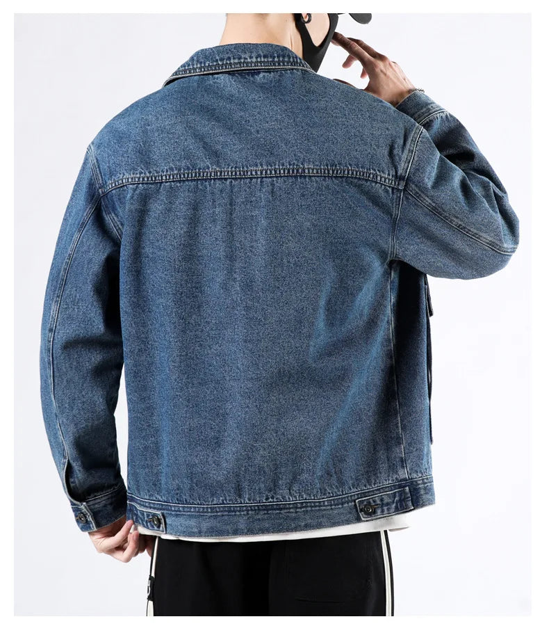 Spring and Autumn 2025 new men's loose and trendy denim jackets, pure cotton men's fashionable workwear jackets size S-4XL