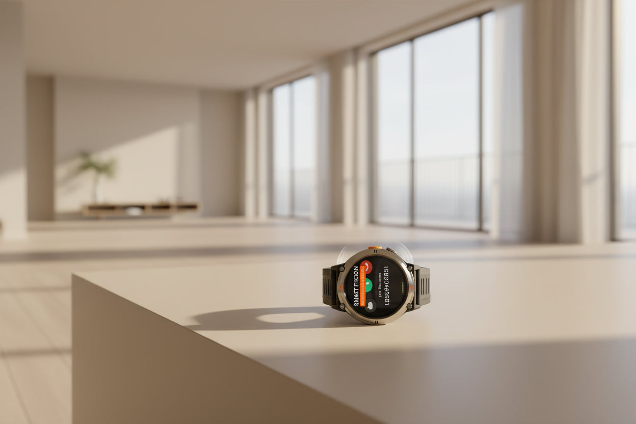 Smartwatch with outdoor theme, showing Bluetooth calling and message reminder features.