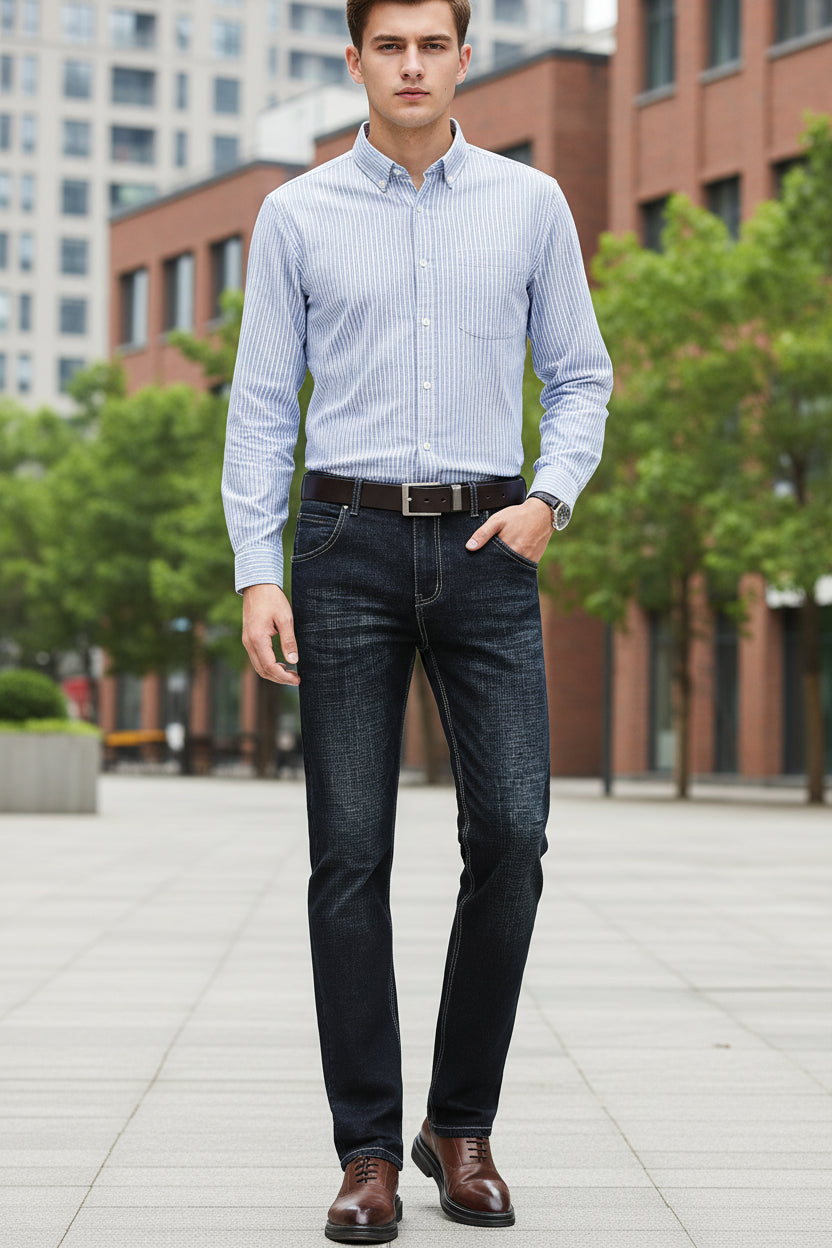 Men's Stretch Regular Fit Jeans - Business Casual Denim Trousers