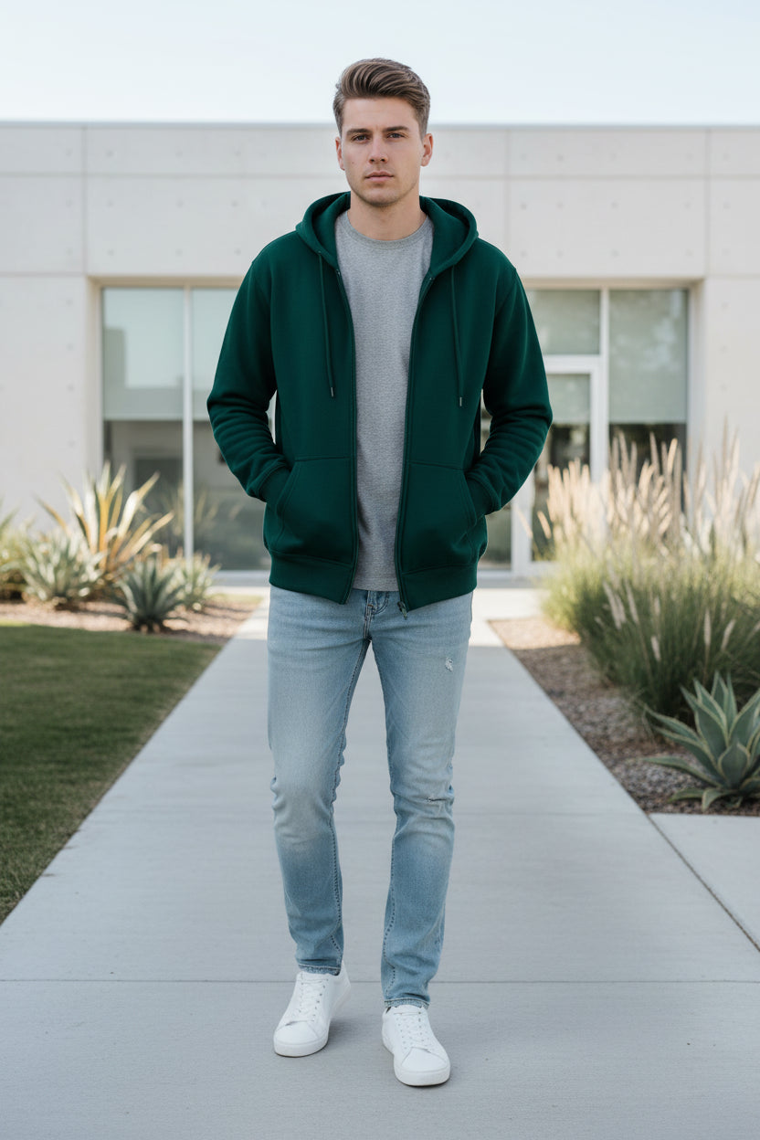 Green hoodie on a white background