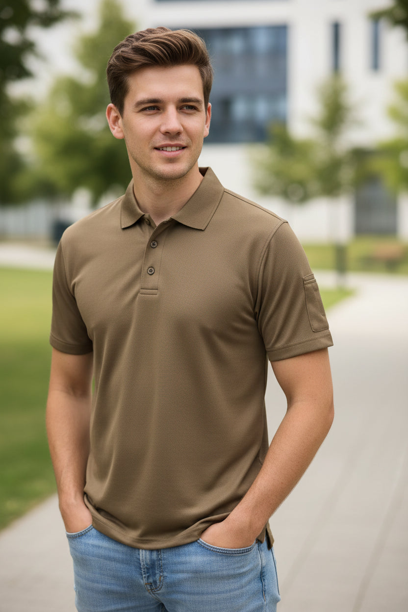 Brown polo shirt on a white background