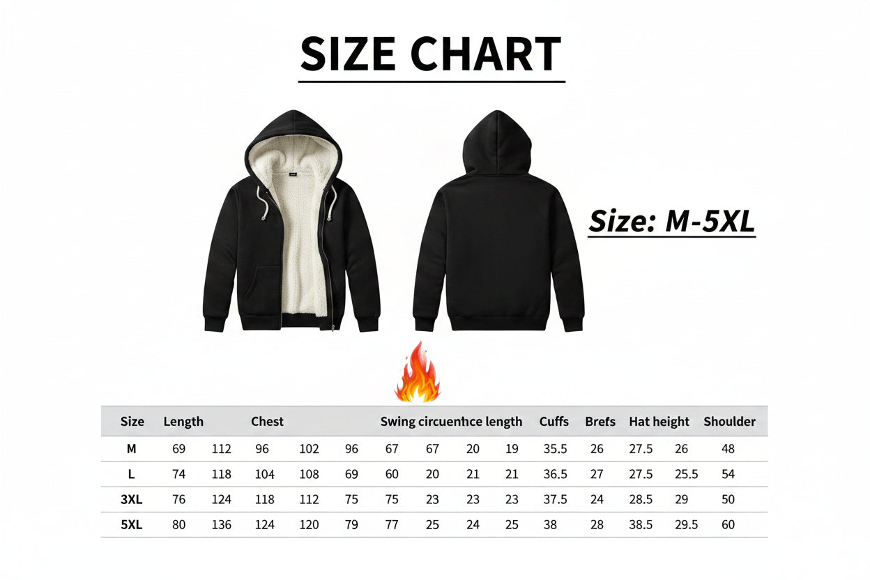 Size chart for black hoodies with measurements in millimeters.