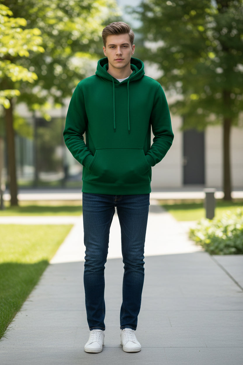 Green hoodie on a white background