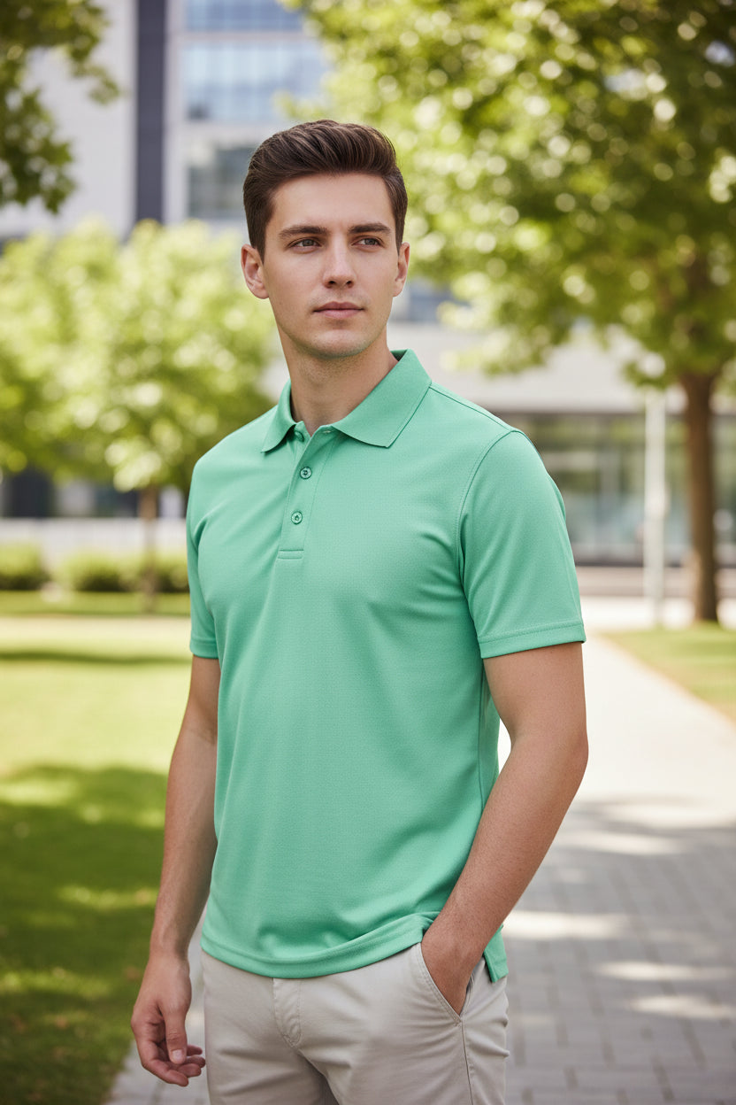 Light green polo shirt on a white background